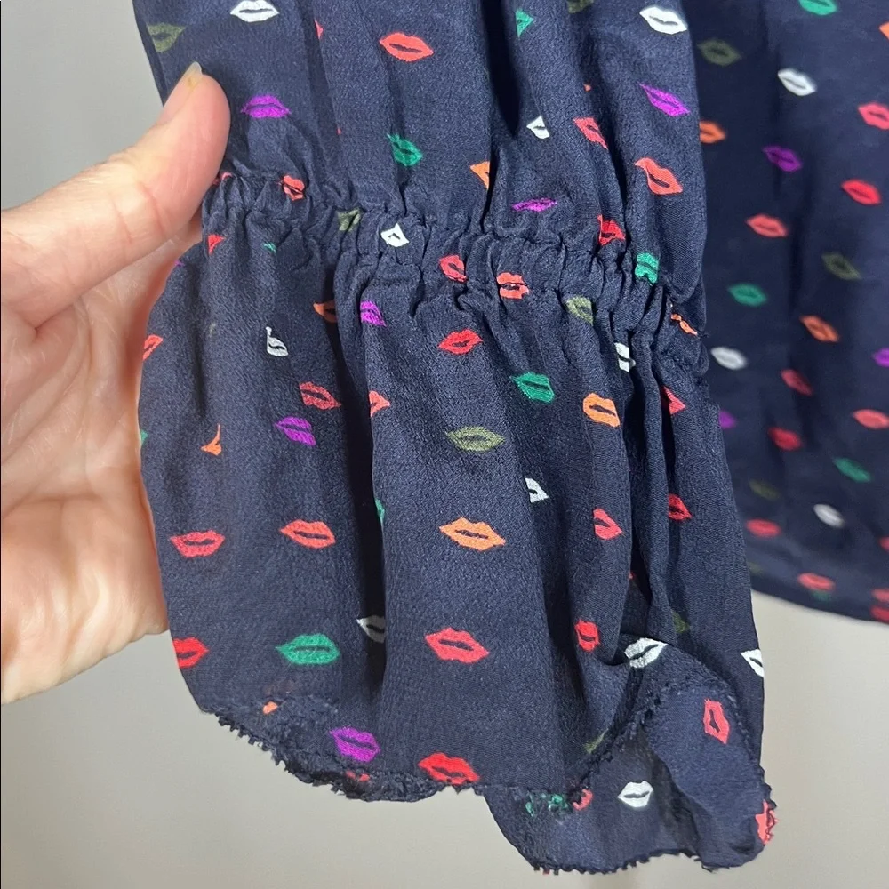 J. Crew Navy Top with Colorful Lips